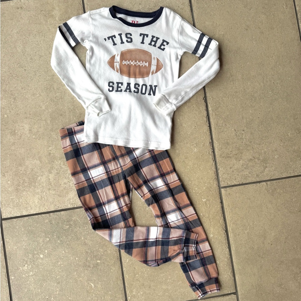 ❌DONATED❌PJ Place Football Season Pajama Set - White and Brown Plaid